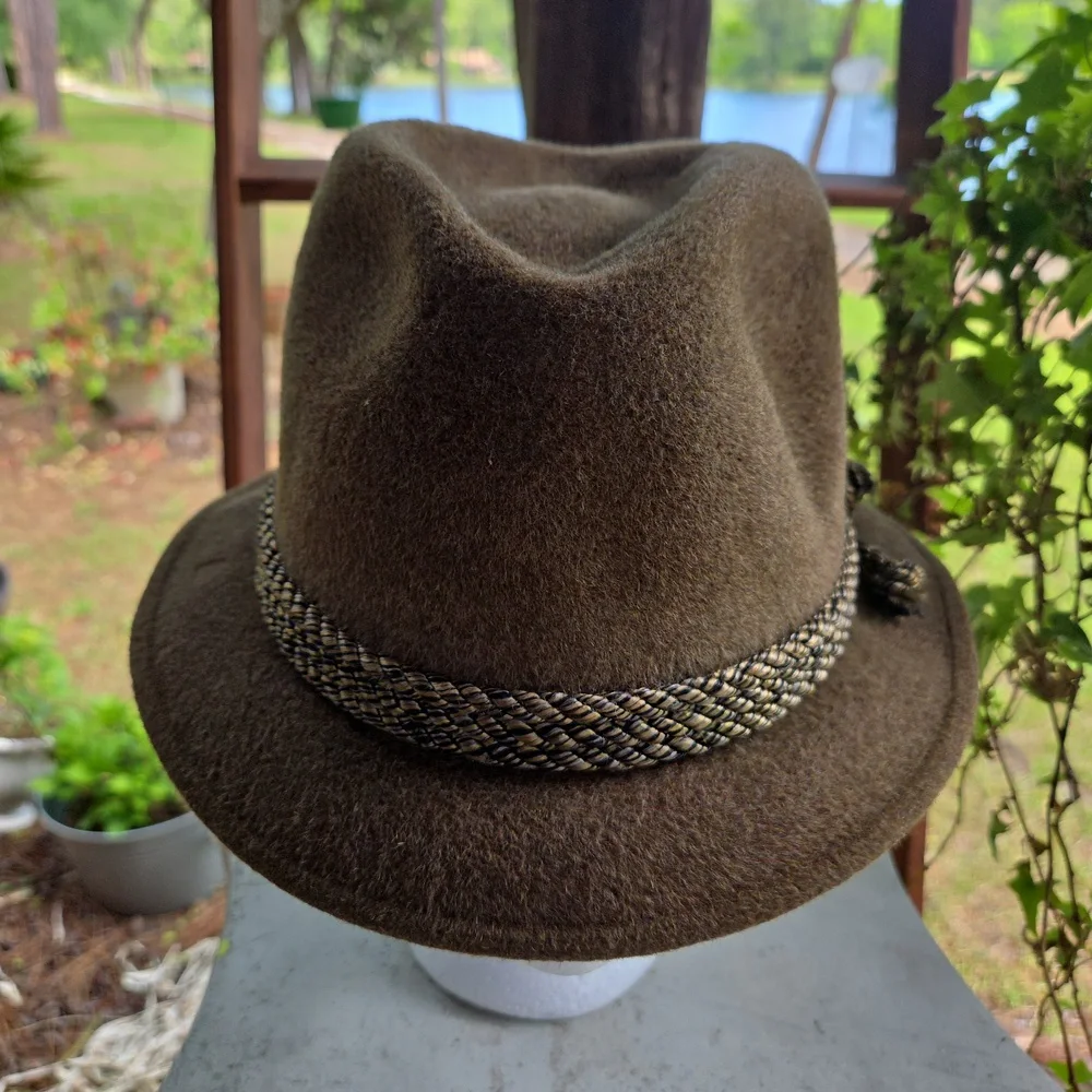 Resistol Self-Conforming Vintage Corded Rope Feather Accent Wool Fedora